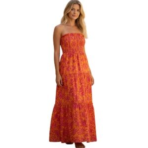 Abel The Label Anthropologie Strapless Tiered Maxi Dress Smocked Bodice EUC